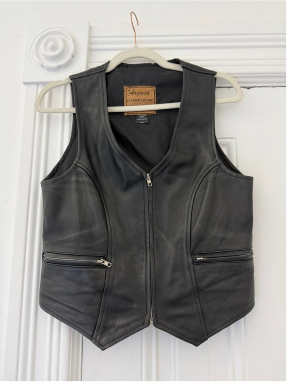 Women's Argasa Black Leather Factory Zip-Up Vest M
